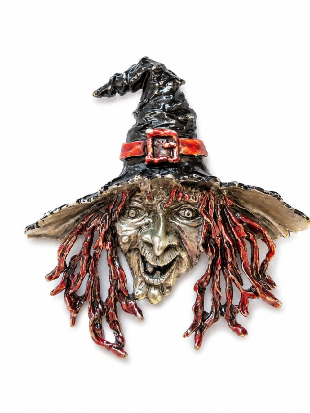 Vintage JJ Jonette Jewelry Witch Brooch Pin Figural Halloween Gothic Jewelry